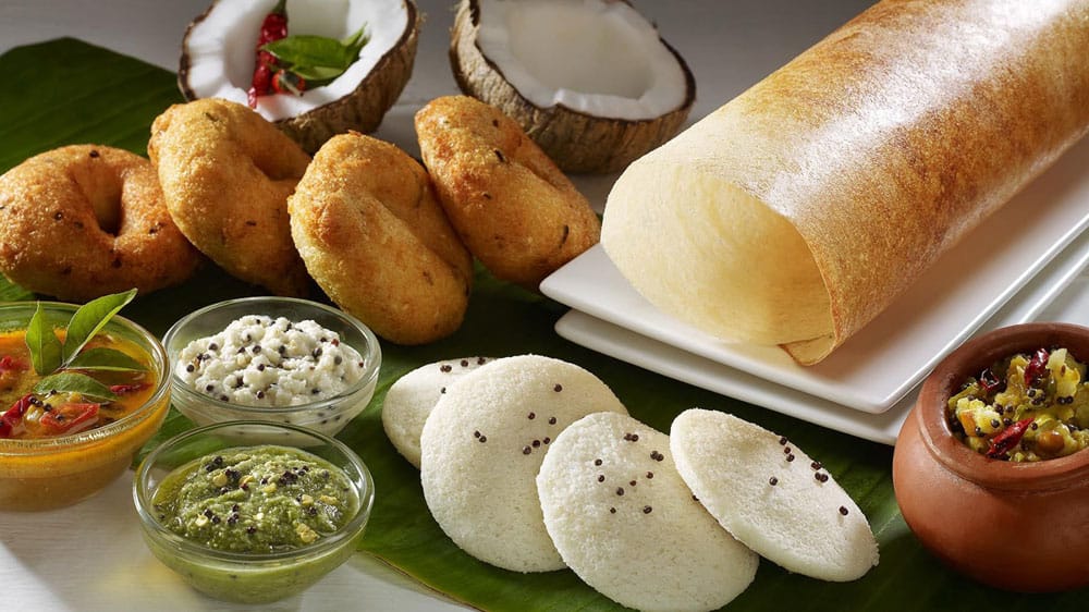 outh Indian breakfast with dosa idli sambar cooked by home cook
